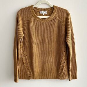 Pink Rose Gold Cable Knit Sweater, Crewneck Sweater, Size Medium